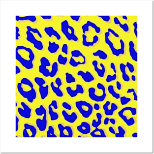 Leopard Print Navy Yellow Posters and Art